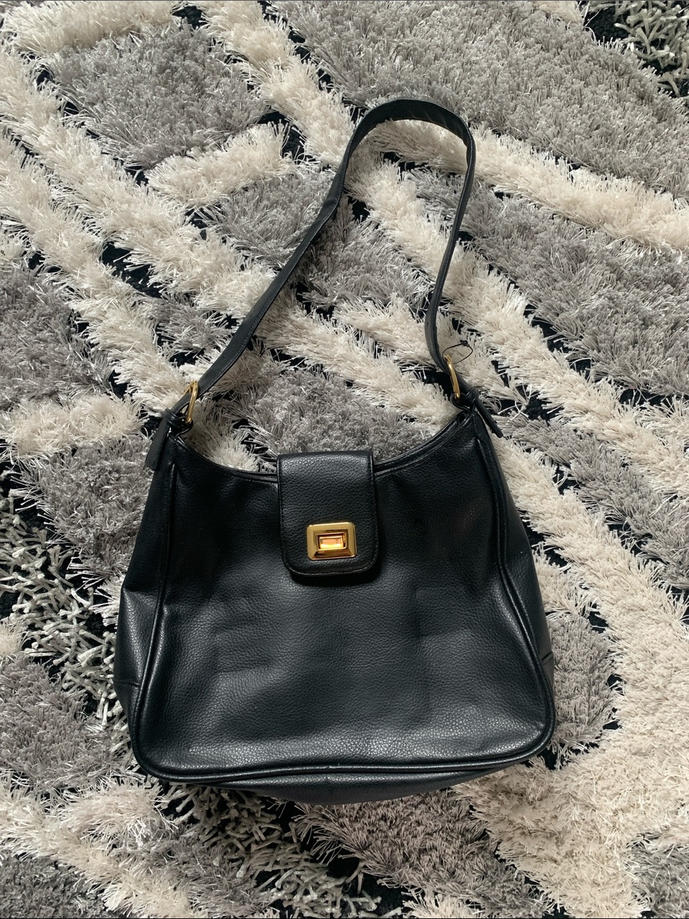 Classic Black Leather Shoulder Bag with Gold Hardware